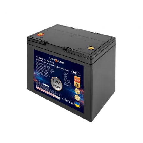 Акумулятор LP LiFePO4 12V (12,8V) - 90 Ah (1152Wh) (Smart BMS 60A/30А) пластик