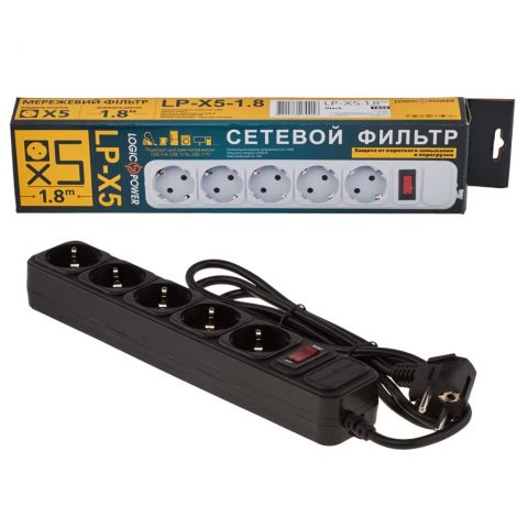 Сетевой фильтр LP-X5 1.8 м Black