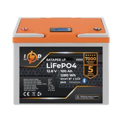 Аккумулятор LP LiFePO4 12,8V - 100 Ah (1280Wh) (BMS 100A/50А) пластик LCD Smart BT