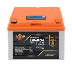 Аккумулятор LP LiFePO4 12,8V - 32 Ah (410Wh) (BMS 30А/15A) пластик LCD