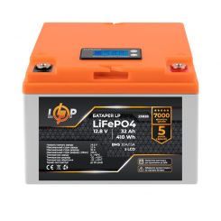 Аккумулятор LP LiFePO4 12,8V - 32 Ah (410Wh) (BMS 30А/15A) пластик LCD для ИБП