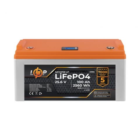 Аккумулятор LP LiFePO4 25,6V - 100 Ah (2560Wh) (BMS 80A/40А) пластик LCD для ИБП