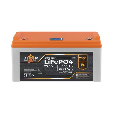 Аккумулятор LP LiFePO4 25,6V - 100 Ah (2560Wh) (BMS 80A/80А) пластик LCD Smart BT