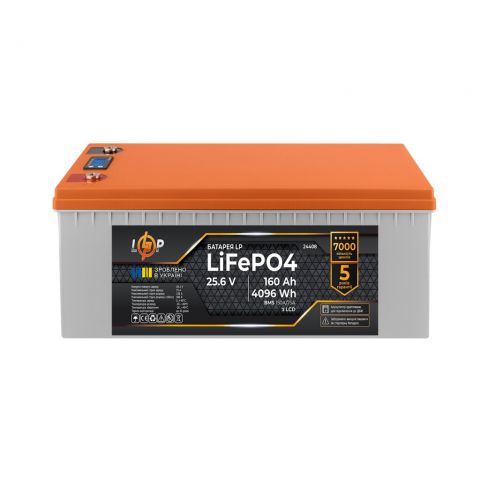 Аккумулятор LP LiFePO4 25,6V - 160 Ah (4096Wh) (BMS 150A/75А) пластик LCD для ИБП