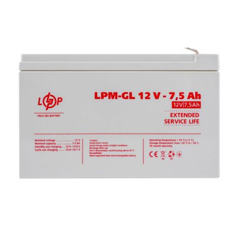 Розпродаж Акумулятор гелевий LPM-GL 12V - 7.5 Ah